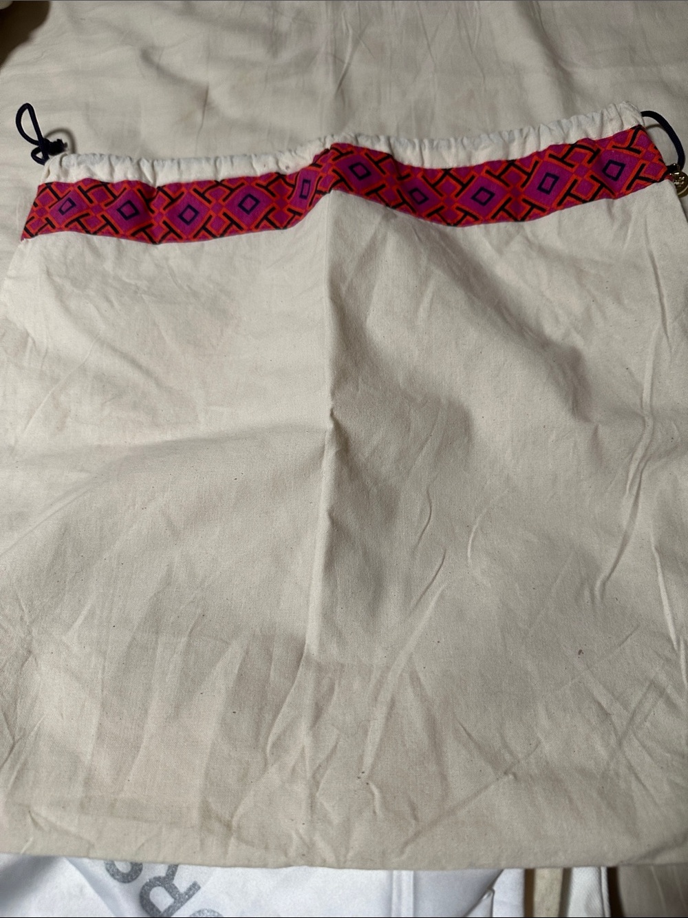 Tory Burch Medium Drawstring dust bag with Pink Geometric Trim